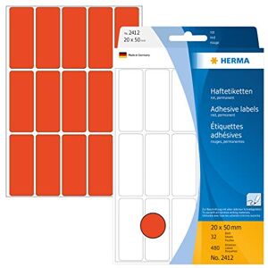 Herma 2412 víceúčelové etikety, 480 kusů, 20 x 50 mm, 15 na arch, samolepicí, štítky pro domácnost k popisování, matné, prázdné papírové lepicí etikety samolepky, červené Herma 2412 víceúčelové etikety, 480 kusů, 20 x 50 mm, 15 na arch, samolepicí, štítky pro domácnost k popisování, matné, prázdné papírové lepicí etikety samolepky, červené