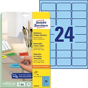 Avery L6032-20 Modré etikety (480 nálepek, 63,5 x 33,9 mm na A4, opět beze zbytku odstranitelné, samolepicí barevné etikety, papír matný, potiskovatelné, barevné lepicí etikety) 20 listů Avery L6032-20 Modré etikety (480 nálepek, 63,5 x 33,9 mm na A4, opět beze zbytku odstranitelné, samolepicí barevné etikety, papír matný, potiskovatelné, barevné lepicí etikety) 20 listů