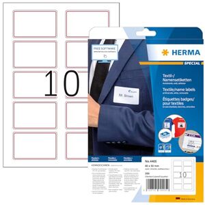 Herma 4405 jmenovek odstranitelné, 20 listů, 80 x 50 mm, 10 na arch A4, 200 kusů, samolepicí, lze potisknout, beze zbytku snímatelné acetátové hedvábí, nálepky se jménem, bílé, červené Herma 4405 jmenovek odstranitelné, 20 listů, 80 x 50 mm, 10 na arch A4, 200 kusů, samolepicí, lze potisknout, beze zbytku snímatelné acetátové hedvábí, nálepky se jménem, bílé, červené