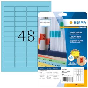Herma 4368 barevné etikety modře odstranitelné, 20 listů, 45,7 x 21,2 mm, 48 na arch A4, 960 kusů, samolepicí, potištěné, matné, prázdné papírové barevné štítky Herma 4368 barevné etikety modře odstranitelné, 20 listů, 45,7 x 21,2 mm, 48 na arch A4, 960 kusů, samolepicí, potištěné, matné, prázdné papírové barevné štítky