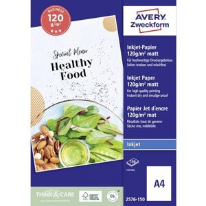 Avery Art. 2576-150 Business Inkjet Papier (150 Blatt, 120 g/m², DIN A4, mattes Druckerpapier, einseitig beschichtet, sofort trocken & wischfest, Flyerpapier für Inkjet-Drucker) weiß Avery Art. 2576-150 Business Inkjet Papier (150 Blatt, 120 g/m², DIN A4, mattes Druckerpapier, einseitig beschichtet, sofort trocken & wischfest, Flyerpapier für Inkjet-Drucker) weiß