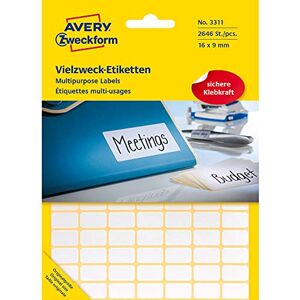Avery 3311 samolepicí etikety do domácnosti (16 x 9 mm, 2 646 nálepek na 27 archech, víceúčelové etikety pro domácnost, školu a kancelář k popisování a označování) prázdné, bílé Avery 3311 samolepicí etikety do domácnosti (16 x 9 mm, 2 646 nálepek na 27 archech, víceúčelové etikety pro domácnost, školu a kancelář k popisování a označování) prázdné, bílé