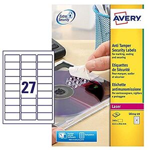 Avery Zweckform Siegeletiketten Laser 27TV 63,5x29,6mm Ref L6114-20 (540 Etiketten) Avery Zweckform Siegeletiketten Laser 27TV 63,5x29,6mm Ref L6114-20 (540 Etiketten)