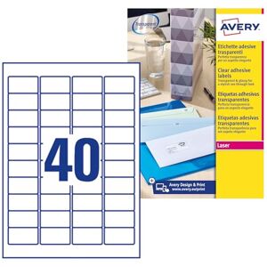 Avery průhledné etikety pro laserové tiskárny s dlouhou životností 40 na list 45,7 x 25,4 mm 1000 kusů průhledné Avery průhledné etikety pro laserové tiskárny s dlouhou životností 40 na list 45,7 x 25,4 mm 1000 kusů průhledné