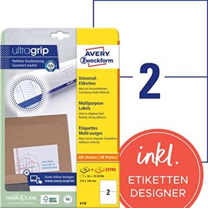 Avery 6176 univerzální etikety (50 plus 10 lepicích etiket extra, 210 x 148 mm na A4, potištěné přepravní štítky, samolepicí zásilkové nálepky s ultragrip, DHL) 30 listů, bílé Avery 6176 univerzální etikety (50 plus 10 lepicích etiket extra, 210 x 148 mm na A4, potištěné přepravní štítky, samolepicí zásilkové nálepky s ultragrip, DHL) 30 listů, bílé