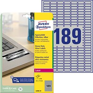 Avery L6008-20 Typový štítek Fóliové etikety (3. 780 nálepek, 25,4 x 10 mm na A4, silně samolepicí, odolné, odolné proti povětrnostním vlivům, potištěná lepicí fólie, blanko) 20 listů, Avery L6008-20 Typový štítek Fóliové etikety (3. 780 nálepek, 25,4 x 10 mm na A4, silně samolepicí, odolné, odolné proti povětrnostním vlivům, potištěná lepicí fólie, blanko) 20 listů,