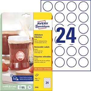 Avery Štítky na marmelády č. 5080 (240 nálepek odstranitelné, Ø 40 mm na A4, kulaté, na koření nebo zavařovací sklenice, sáčky na pečivo, dárky a vlastnoručně vyrobené z kuchyně) 10 listů Avery Štítky na marmelády č. 5080 (240 nálepek odstranitelné, Ø 40 mm na A4, kulaté, na koření nebo zavařovací sklenice, sáčky na pečivo, dárky a vlastnoručně vyrobené z kuchyně) 10 listů