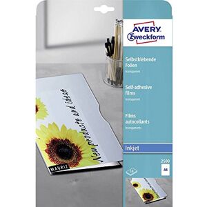 Avery 2500 transparentních fólií pro inkoustové tiskárny (10 samolepicích fólií s vysokou zářivostí barev, A4, speciální vrstva, stohovatelné, fotorealistické, tloušťka fólie 0,17 mm) Avery 2500 transparentních fólií pro inkoustové tiskárny (10 samolepicích fólií s vysokou zářivostí barev, A4, speciální vrstva, stohovatelné, fotorealistické, tloušťka fólie 0,17 mm)