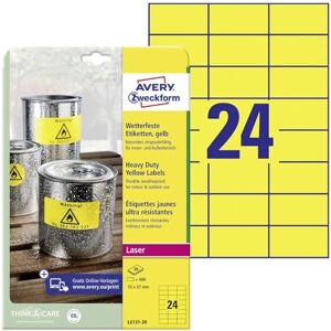 Avery L6131 – 20 Venkovní pro displej etikety (A4, 480 etikety, odolný proti povětrnostním vlivům, 70 x 37 mm) 20 listů, Žlutá Avery L6131 – 20 Venkovní pro displej etikety (A4, 480 etikety, odolný proti povětrnostním vlivům, 70 x 37 mm) 20 listů, Žlutá
