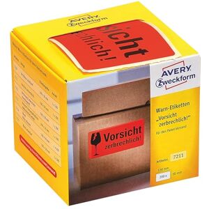 Avery Výstražné štítky 7211 Pozor, křehké (200 etiket na roli v kartonovém zásobníku, 100 x 50 mm, samolepicí, výstražné upozornění "Pozor křehký" při zaslání, stěhování) neonově červená Avery Výstražné štítky 7211 Pozor, křehké (200 etiket na roli v kartonovém zásobníku, 100 x 50 mm, samolepicí, výstražné upozornění "Pozor křehký" při zaslání, stěhování) neonově červená