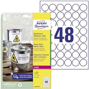 Avery L4716-20 Fóliové etikety odolné proti povětrnostním vlivům (960 lepicí etikety, Ø 30 mm na A4, extrémně silně samolepicí, voděodolné, odolné, potištěná venkovní lepicí fólie) 20 listů, Avery L4716-20 Fóliové etikety odolné proti povětrnostním vlivům (960 lepicí etikety, Ø 30 mm na A4, extrémně silně samolepicí, voděodolné, odolné, potištěná venkovní lepicí fólie) 20 listů,