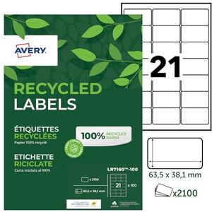 Avery Zweckform LR7160-100 adresní etikety (A4, 2. 100 kusů, recyklace, 63,5 x 38,1 mm, 100 listů) bílé Avery Zweckform LR7160-100 adresní etikety (A4, 2. 100 kusů, recyklace, 63,5 x 38,1 mm, 100 listů) bílé