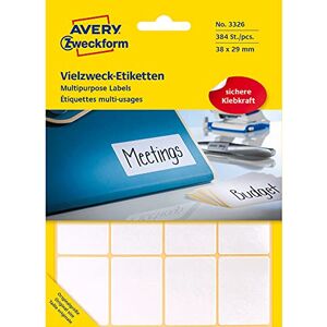Avery 3326 etikety pro domácnost samolepicí (38 x 29 mm, 384 nálepek na 24 arších, univerzální etikety pro domácnost, školu a kancelář k popsání a označování) prázdné, bílé Avery 3326 etikety pro domácnost samolepicí (38 x 29 mm, 384 nálepek na 24 arších, univerzální etikety pro domácnost, školu a kancelář k popsání a označování) prázdné, bílé