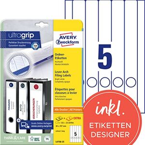 Avery L4758-25 etikety na hřbety pořadačů (150 štítků na hřbetu s ultra gripem, 38 x 297 mm na A4, úzké/dlouhé, samolepicí, absolutně neprůhledné, potištěné etikety na pořadače) 30 listů, Avery L4758-25 etikety na hřbety pořadačů (150 štítků na hřbetu s ultra gripem, 38 x 297 mm na A4, úzké/dlouhé, samolepicí, absolutně neprůhledné, potištěné etikety na pořadače) 30 listů,