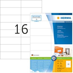 Herma 4462 adresní etikety, 100 listů, 105 x 37 mm, 16 na arch A4, 1600 kusů, samolepicí, s možností potisku, matné, prázdné papírové nálepky na adresu, bílé Herma 4462 adresní etikety, 100 listů, 105 x 37 mm, 16 na arch A4, 1600 kusů, samolepicí, s možností potisku, matné, prázdné papírové nálepky na adresu, bílé