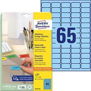 Avery L4791-20 Modré etikety (1 300 nálepek, 38,1 x 21,2 mm na A4, opět beze zbytku odstranitelné, samolepicí barevné etikety, papír matný, potiskovatelné, barevné lepicí etikety) 20 listů Avery L4791-20 Modré etikety (1 300 nálepek, 38,1 x 21,2 mm na A4, opět beze zbytku odstranitelné, samolepicí barevné etikety, papír matný, potiskovatelné, barevné lepicí etikety) 20 listů