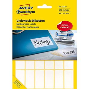 Avery 3324 etikety pro domácnost samolepicí (38 x 18 mm, 648 nálepek na 27 arších, univerzální etikety pro domácnost, školu a kancelář k popisování a označování) prázdné, bílé Avery 3324 etikety pro domácnost samolepicí (38 x 18 mm, 648 nálepek na 27 arších, univerzální etikety pro domácnost, školu a kancelář k popisování a označování) prázdné, bílé