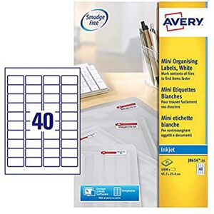 Avery J8654-25 mini etikety pro inkoustové tiskárny (40 na list, 45,7 x 25,4 mm) 1000 etiket bílé Avery J8654-25 mini etikety pro inkoustové tiskárny (40 na list, 45,7 x 25,4 mm) 1000 etiket bílé