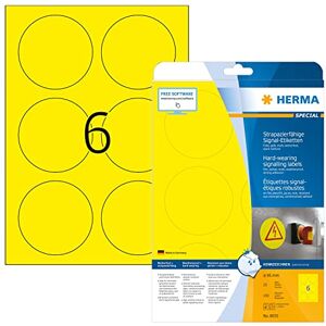 Herma 8035 Fóliové etikety odolné vůči povětrnostním vlivům, kulaté, 25 listů, Ø 85 mm, 6 na arch A4, 150 kusů, samolepicí, lze potisknout, matné, prázdné venkovní signální etikety z fólie, žluté Herma 8035 Fóliové etikety odolné vůči povětrnostním vlivům, kulaté, 25 listů, Ø 85 mm, 6 na arch A4, 150 kusů, samolepicí, lze potisknout, matné, prázdné venkovní signální etikety z fólie, žluté