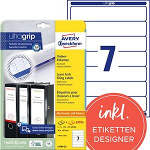 Avery L4760-25 etikety na hřbety pořadačů (210 štítků na hřbetu s ultra gripem, 38 x 192 mm na A4, úzké/krátké, samolepicí, absolutně neprůhledné, potištěné etikety na pořadače) 30 listů, Avery L4760-25 etikety na hřbety pořadačů (210 štítků na hřbetu s ultra gripem, 38 x 192 mm na A4, úzké/krátké, samolepicí, absolutně neprůhledné, potištěné etikety na pořadače) 30 listů,