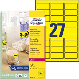 Avery L6004-25 svítící neonově žluté etikety (63,5 x 29,6 mm na DIN A4, odstranitelné, samolepicí, potištěné, barevné lepicí etikety pro nápadné označení) 675 nálepek na 25 listů Avery L6004-25 svítící neonově žluté etikety (63,5 x 29,6 mm na DIN A4, odstranitelné, samolepicí, potištěné, barevné lepicí etikety pro nápadné označení) 675 nálepek na 25 listů