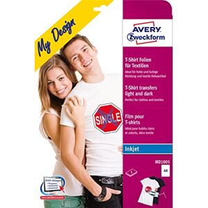 Avery MD1005 5 textilních fólií, tričko vlastní tvorba, potisk trička (nažehlovací fólie, barevné/světlé textilie, A4, potištěná fólie na tričko k nažehlení, transferová fólie pro inkoustové tiskárny) Avery MD1005 5 textilních fólií, tričko vlastní tvorba, potisk trička (nažehlovací fólie, barevné/světlé textilie, A4, potištěná fólie na tričko k nažehlení, transferová fólie pro inkoustové tiskárny)