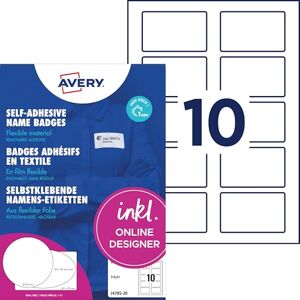 Avery J4785-20 jmenovky (200 nálepek se jménem, 80 x 50 mm na A4, samolepicí, potištěné textilní etikety pro inkoustové tiskárny, beze zbytku odstranitelné) 20 listů, bílé Avery J4785-20 jmenovky (200 nálepek se jménem, 80 x 50 mm na A4, samolepicí, potištěné textilní etikety pro inkoustové tiskárny, beze zbytku odstranitelné) 20 listů, bílé
