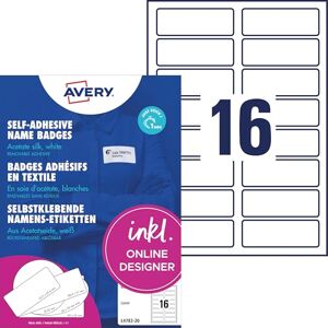 Avery L4783-20 jmenovky (320 samolepek se jménem, 88,9 x 31 mm na A4, samolepicí, potištěné textilní etikety z acetátového hedvábí pro laserové tiskárny, beze zbytku odstranitelné) 20 listů, Avery L4783-20 jmenovky (320 samolepek se jménem, 88,9 x 31 mm na A4, samolepicí, potištěné textilní etikety z acetátového hedvábí pro laserové tiskárny, beze zbytku odstranitelné) 20 listů,
