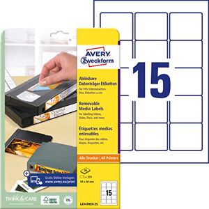 Avery L4747REV-25 Etikety na diskety (375 nálepek, 59 x 50 mm na A4, lze potisknout, samolepicí, odstranitelné, pro disky a disky ZIP) 25 listů, bílé Avery L4747REV-25 Etikety na diskety (375 nálepek, 59 x 50 mm na A4, lze potisknout, samolepicí, odstranitelné, pro disky a disky ZIP) 25 listů, bílé