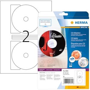 Herma 4850 CD DVD etikety vč. centrovací pomůcky pro inkoustové tiskárny, 25 listů, Ø 116 mm MAXI, 2 pro arch A4, 50 kusů, samolepicí, s možností potisku, matné, prázdné papírové lepicí etikety Herma 4850 CD DVD etikety vč. centrovací pomůcky pro inkoustové tiskárny, 25 listů, Ø 116 mm MAXI, 2 pro arch A4, 50 kusů, samolepicí, s možností potisku, matné, prázdné papírové lepicí etikety