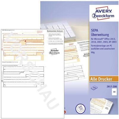 Avery 2817-200 doporučení/platební list (formulář pro tiskárnu PC, A4, testováno právními experty, pro Německo, pro snadné vytváření převodů na PC, 200 listů) Avery 2817-200 doporučení/platební list (formulář pro tiskárnu PC, A4, testováno právními experty, pro Německo, pro snadné vytváření převodů na PC, 200 listů)