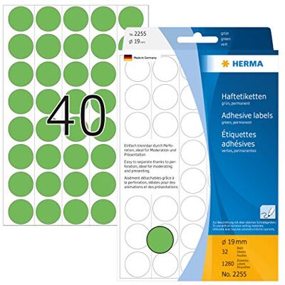 Herma 2255 bodových samolepek, lepicí body perforované zelené, 1280 kusů, Ø 19 mm, 40 na jeden arch, samolepicí, označovací body pro kalendář plánovací kalendář, matný, prázdný papír barevné puntíky Herma 2255 bodových samolepek, lepicí body perforované zelené, 1280 kusů, Ø 19 mm, 40 na jeden arch, samolepicí, označovací body pro kalendář plánovací kalendář, matný, prázdný papír barevné puntíky