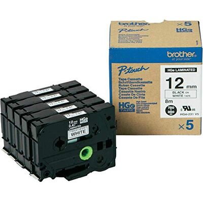 Brother Originál HGE231V5 5x kazeta s popisovací páskou 12 mm x 8 m bílá černá laminovaná Brother Originál HGE231V5 5x kazeta s popisovací páskou 12 mm x 8 m bílá černá laminovaná