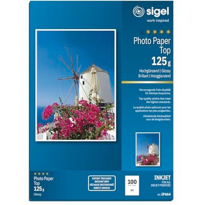 Sigel Inkoustový fotopapír Top A4 125 g vysoký lesk 100 listů IP664, vysoce bílá pro vysoce kvalitní fototisk Sigel Inkoustový fotopapír Top A4 125 g vysoký lesk 100 listů IP664, vysoce bílá pro vysoce kvalitní fototisk