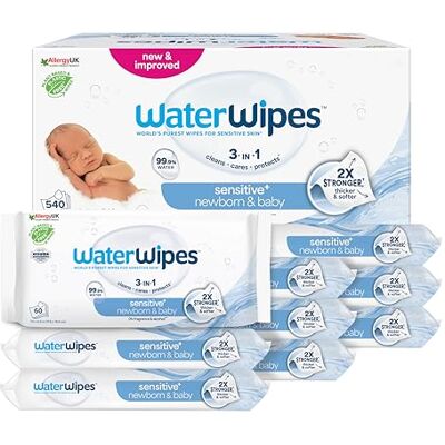 WaterWipes Sensitive+ Newborn & Baby Wipes, vlhčené ubrousky pro novorozence a miminka, 540 kusů (9 balení), čištění 3 v 1, péče, ochrana, 99,9 % vody, bez parfému WaterWipes Sensitive+ Newborn & Baby Wipes, vlhčené ubrousky pro novorozence a miminka, 540 kusů (9 balení), čištění 3 v 1, péče, ochrana, 99,9 % vody, bez parfému