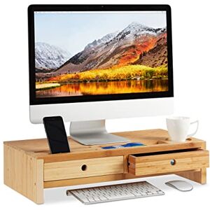 Relaxdays Bambusový stojan na monitor, vyvýšení obrazovky se 2 zásuvkami a přihrádkami, stojan na obrazovku (v x š x š x h) 14 x 60 x 30 cm, přírodní Relaxdays Bambusový stojan na monitor, vyvýšení obrazovky se 2 zásuvkami a přihrádkami, stojan na obrazovku (v x š x š x h) 14 x 60 x 30 cm, přírodní