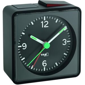TFA Dostmann Analogový budík Push, 60.1013.01, bez tikání se světlem, hlasitý alarm s funkcí opakovaného buzení, s podsvícením, cestovní budík, provoz na baterie, malý, budík na noční stolek, černý TFA Dostmann Analogový budík Push, 60.1013.01, bez tikání se světlem, hlasitý alarm s funkcí opakovaného buzení, s podsvícením, cestovní budík, provoz na baterie, malý, budík na noční stolek, černý