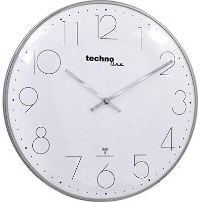 Technoline , Moderní, filigránské rádiové nástěnné hodiny s klenutým skleněným krytem a velmi přehledným ciferníkem, Ø 35 cm, chromový vzhled, 35 x 2,5 x 35 cm Technoline , Moderní, filigránské rádiové nástěnné hodiny s klenutým skleněným krytem a velmi přehledným ciferníkem, Ø 35 cm, chromový vzhled, 35 x 2,5 x 35 cm