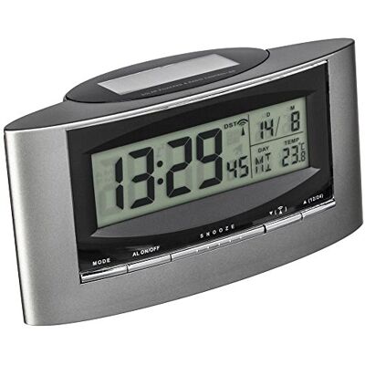 TFA Dostmann Digitální rádiový budík, 98. 1071, s teplotou, kompletně solární provoz, den v týdnu a datum, ukazatel teploty, plast, stříbro-černá, D 156 x Š 52 x V 81 mm TFA Dostmann Digitální rádiový budík, 98. 1071, s teplotou, kompletně solární provoz, den v týdnu a datum, ukazatel teploty, plast, stříbro-černá, D 156 x Š 52 x V 81 mm
