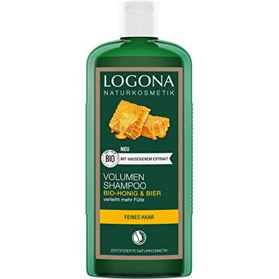 LOGONA Naturkosmetik Objem šamponu pro přirozeně plné vlasy, vhodný pro jemné vlasy, pečující šampon na vlasy s pivem a bio medem, 1 x 250 ml LOGONA Naturkosmetik Objem šamponu pro přirozeně plné vlasy, vhodný pro jemné vlasy, pečující šampon na vlasy s pivem a bio medem, 1 x 250 ml