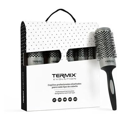 Termix Packung mit Evolution Basic-Rundbürsten – ionisierte Fasern, rautenförmige Perforation für schnelles Trocknen, ergonomischer und rutschfester Griff, 5 Größen für mitteldickes Haar Termix Packung mit Evolution Basic-Rundbürsten – ionisierte Fasern, rautenförmige Perforation für schnelles Trocknen, ergonomischer und rutschfester Griff, 5 Größen für mitteldickes Haar