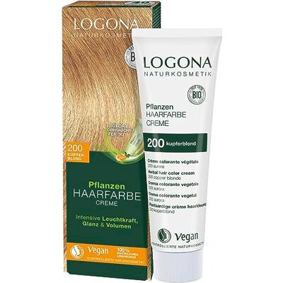 LOGONA Naturkosmetik Rostlinná barva na vlasy krémová 200 měděná blond, blond přírodní barva na vlasy s hennou, barevný krém, trvalé barvení, 150 ml LOGONA Naturkosmetik Rostlinná barva na vlasy krémová 200 měděná blond, blond přírodní barva na vlasy s hennou, barevný krém, trvalé barvení, 150 ml