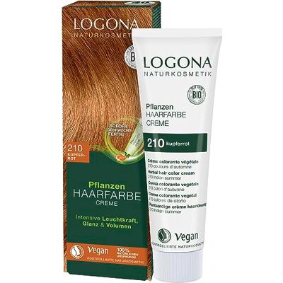 LOGONA Naturkosmetik Rostlinná barva na vlasy krémová 210 měděná červená, přírodní barva na vlasy s hennou, veganský barevný krém pro trvalé barvení, šetrné barvení pro lesklé vlasy, 150 ml LOGONA Naturkosmetik Rostlinná barva na vlasy krémová 210 měděná červená, přírodní barva na vlasy s hennou, veganský barevný krém pro trvalé barvení, šetrné barvení pro lesklé vlasy, 150 ml