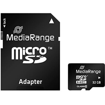 MediaRange Paměťová karta Micro SDHC s SD adaptérem 32 GB – třída rychlosti 10, rychlost čtení až 45 MB/s, externí paměť dat pro mobilní koncová zařízení, jako jsou digitální fotoaparáty nebo chytré MediaRange Paměťová karta Micro SDHC s SD adaptérem 32 GB – třída rychlosti 10, rychlost čtení až 45 MB/s, externí paměť dat pro mobilní koncová zařízení, jako jsou digitální fotoaparáty nebo chytré