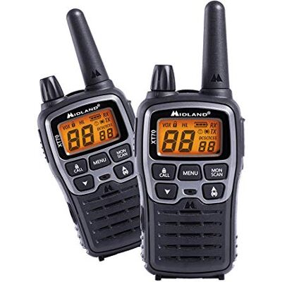 Midland XT70 radiostanice, dvoupásmová vysílačka, profesionální radiostanice s 69 LPD a 24 PMR446 kanály, rychlé nabíjení, dosah 12 km, 38 tónů, 83 kódů, barva šedá, sada se 2 radiostanicemi, C1180 Midland XT70 radiostanice, dvoupásmová vysílačka, profesionální radiostanice s 69 LPD a 24 PMR446 kanály, rychlé nabíjení, dosah 12 km, 38 tónů, 83 kódů, barva šedá, sada se 2 radiostanicemi, C1180