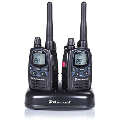 Midland G7 Pro PMR+LPD radiostanice C1090.06 Robustní zařízení pro profesionální nebo soukromé použití, s LCD displejem, včetně dvojitého nabíječe a sponek na opasek, 2 kusy v sadě Midland G7 Pro PMR+LPD radiostanice C1090.06 Robustní zařízení pro profesionální nebo soukromé použití, s LCD displejem, včetně dvojitého nabíječe a sponek na opasek, 2 kusy v sadě