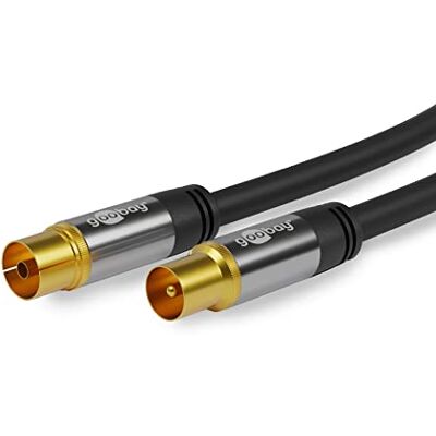 Goobay 70346 TV anténní kabel, koaxiální zdířka na koaxiální zástrčku, 4násobně stíněný, 135 dB, pozlacený, černý, (1,0 m) Goobay 70346 TV anténní kabel, koaxiální zdířka na koaxiální zástrčku, 4násobně stíněný, 135 dB, pozlacený, černý, (1,0 m)