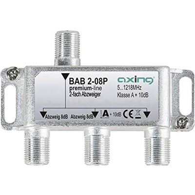 Axing BAB 2-08P 2násobný odbočovač 8dB kabelová televize CATV Multimedia DVB-T2 třída A+, 10dB, 5-1218 MHz kovová Axing BAB 2-08P 2násobný odbočovač 8dB kabelová televize CATV Multimedia DVB-T2 třída A+, 10dB, 5-1218 MHz kovová