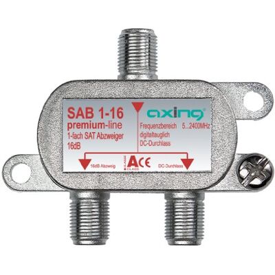 Axing SAB 1-16 1-Fach SAT-Abzweiger mit 16 dB Abzweigdämpfung (5-2400 MHz) Axing SAB 1-16 1-Fach SAT-Abzweiger mit 16 dB Abzweigdämpfung (5-2400 MHz)