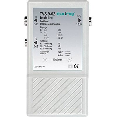 Axing TVS 9-02 širokopásmový zesilovač do zásuvky (2 x 5 dB, 1 x 15 dB) TV anténní zesilovač kabelové televize Axing TVS 9-02 širokopásmový zesilovač do zásuvky (2 x 5 dB, 1 x 15 dB) TV anténní zesilovač kabelové televize